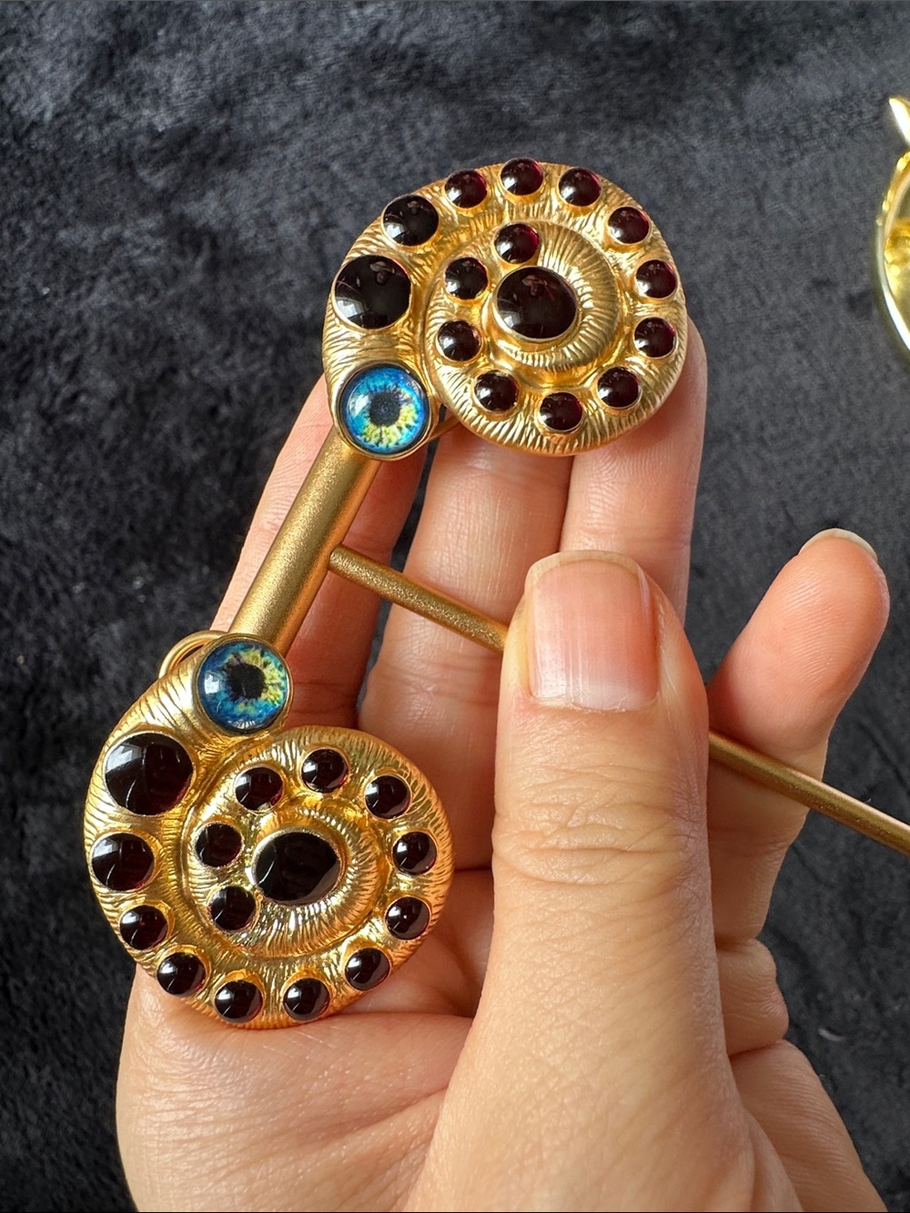 Gold-Tone Spiral Earrings with Red and Blue Crystal Accents